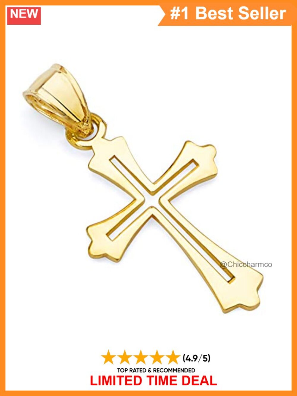 14K REAL Yellow Gold Religious Cross Charm Pendant Classic Fine Jewelry